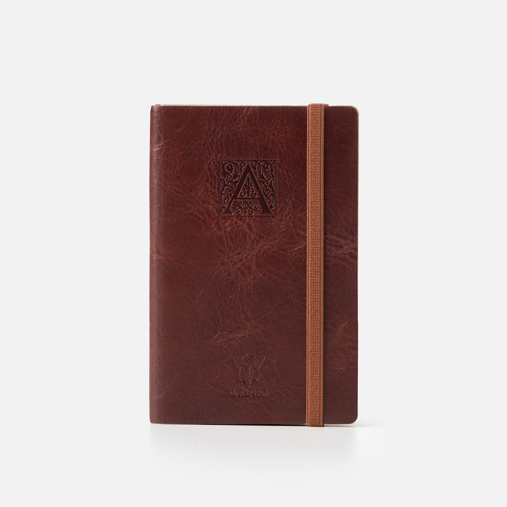 Taccuino pagine bianche con elastico<br>Copertina morbida in pelle - Collezione Iniziali