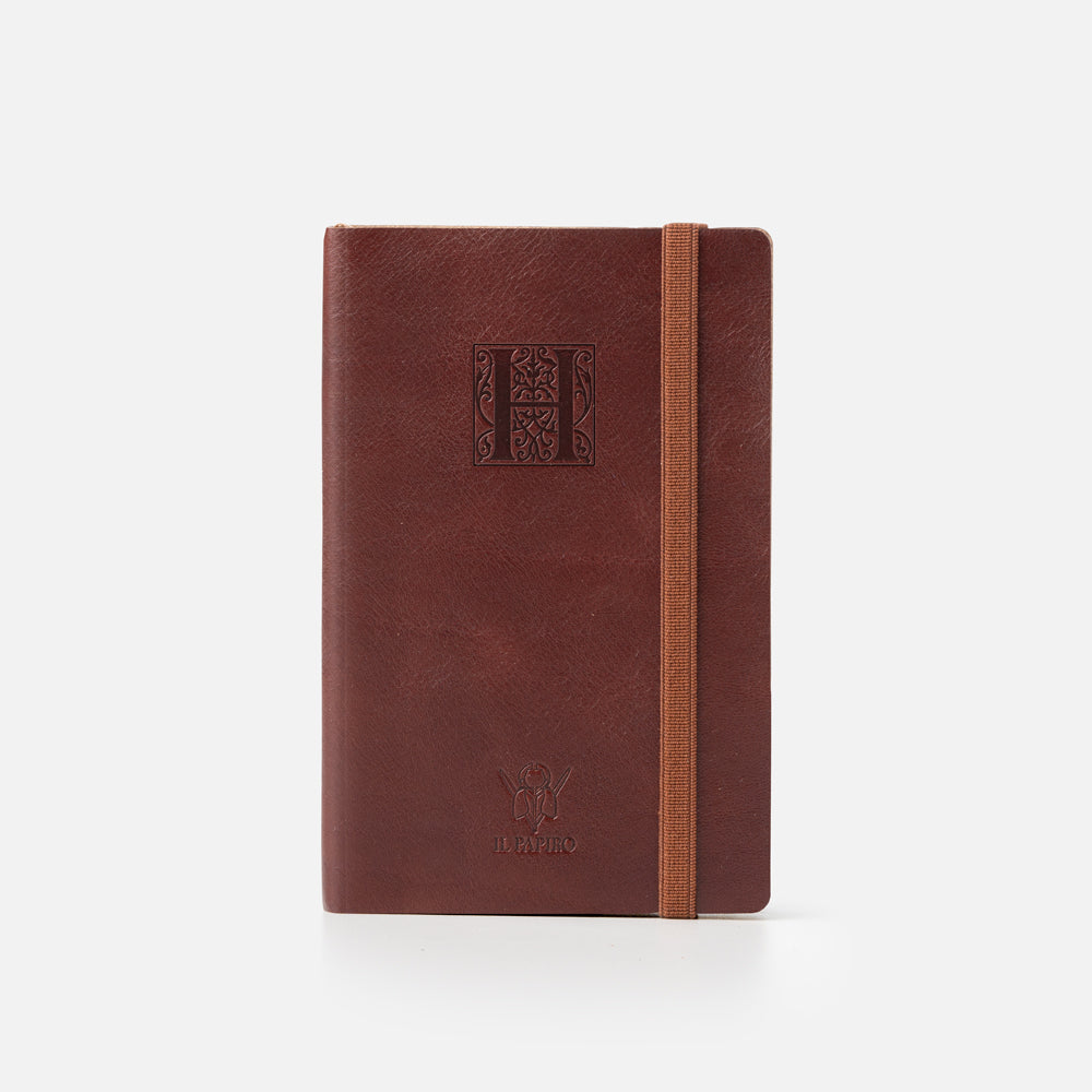 Taccuino pagine bianche con elastico<br>Copertina morbida in pelle - Collezione Iniziali