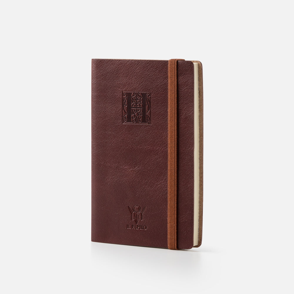 Taccuino pagine bianche con elastico<br>Copertina morbida in pelle - Collezione Iniziali