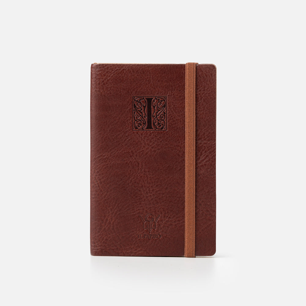 Taccuino pagine bianche con elastico<br>Copertina morbida in pelle - Collezione Iniziali