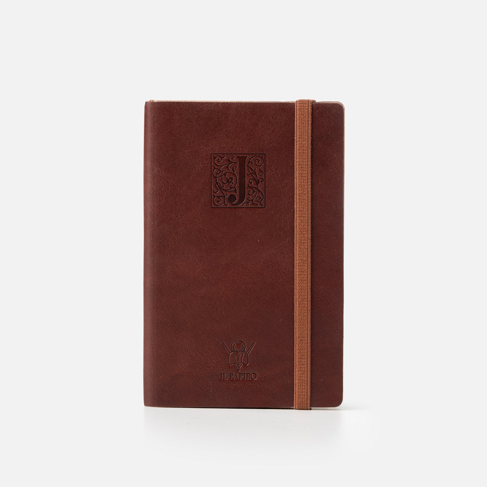 Taccuino pagine bianche con elastico<br>Copertina morbida in pelle - Collezione Iniziali