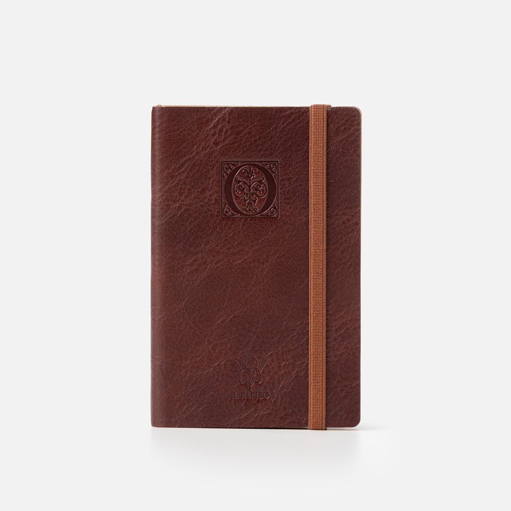 Taccuino pagine bianche con elastico<br>Copertina morbida in pelle - Collezione Iniziali