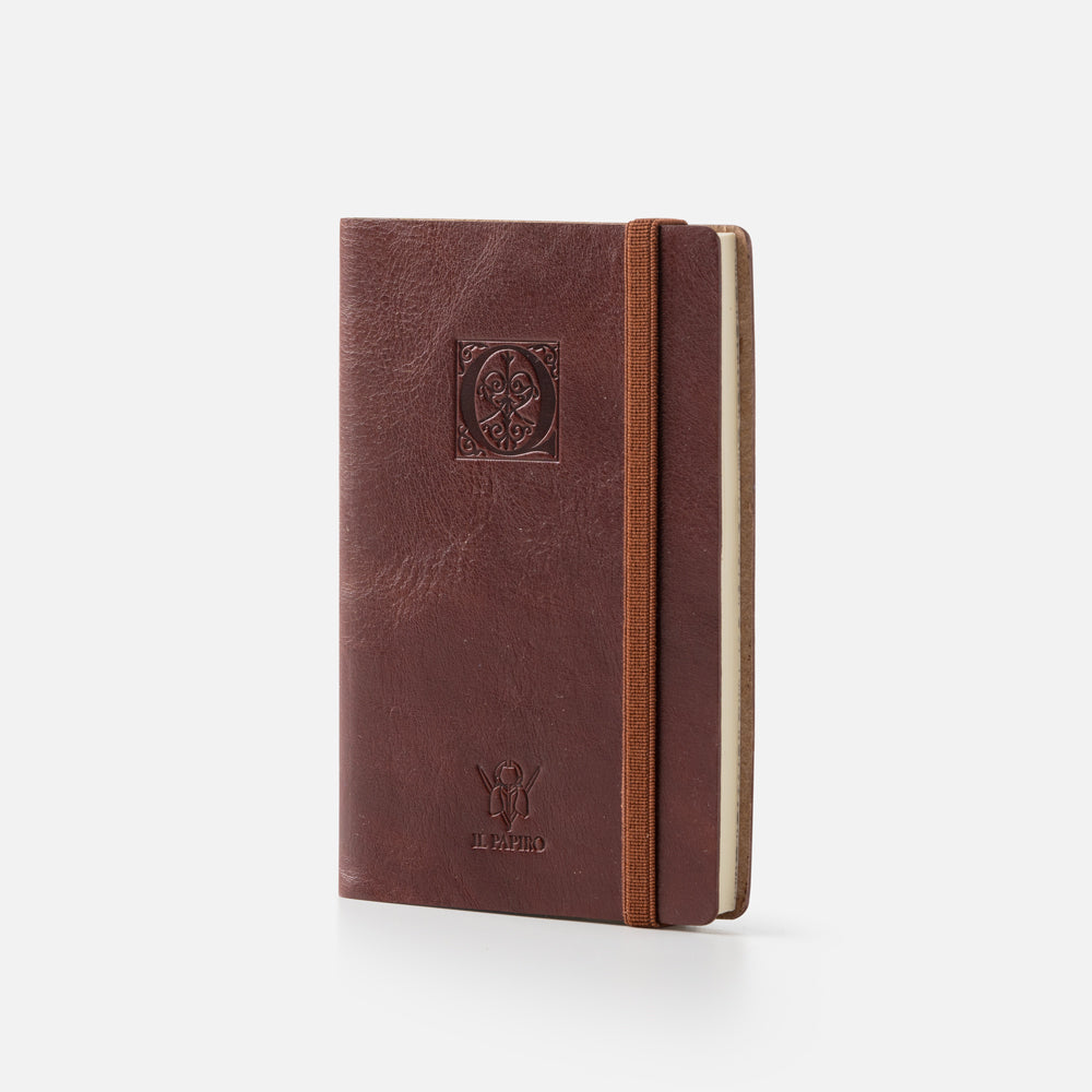Taccuino pagine bianche con elastico<br>Copertina morbida in pelle - Collezione Iniziali