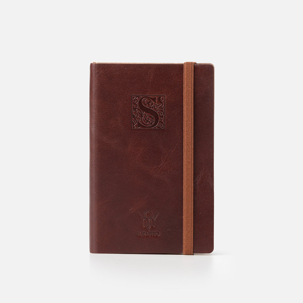 Taccuino pagine bianche con elastico<br>Copertina morbida in pelle - Collezione Iniziali