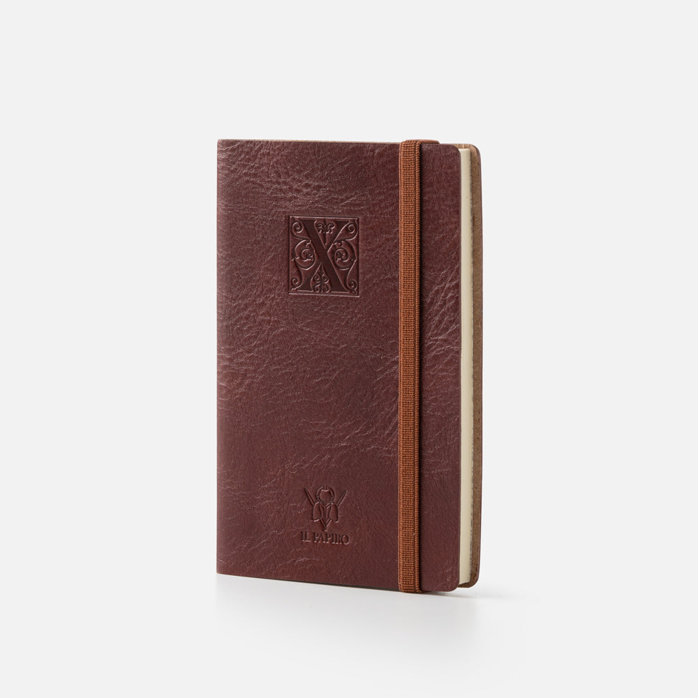 Taccuino pagine bianche con elastico<br>Copertina morbida in pelle - Collezione Iniziali