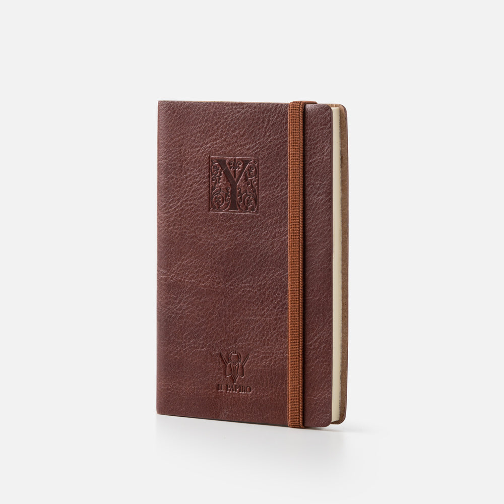 Taccuino pagine bianche con elastico<br>Copertina morbida in pelle - Collezione Iniziali