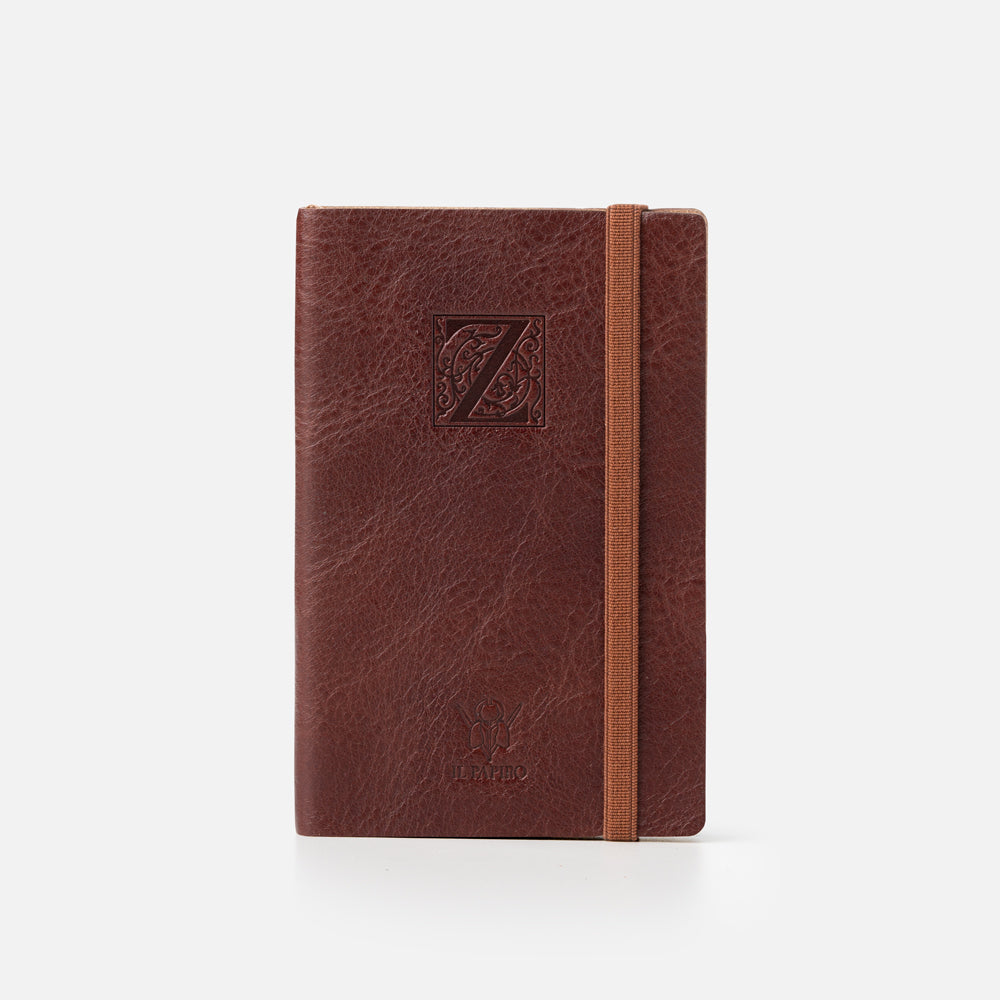 Taccuino pagine bianche con elastico<br>Copertina morbida in pelle - Collezione Iniziali