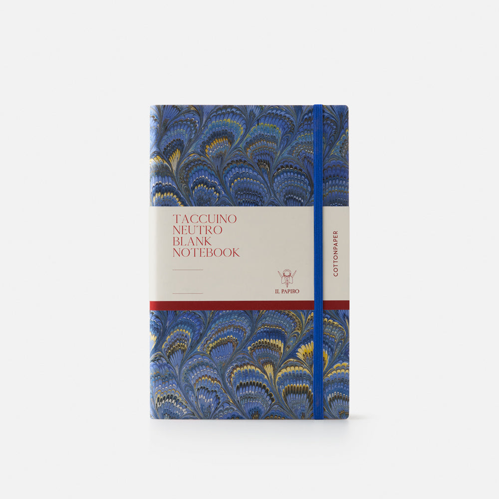 Taccuino pagine bianche con elastico<br>Copertina morbida - Collezione cottonpaper Pavoni