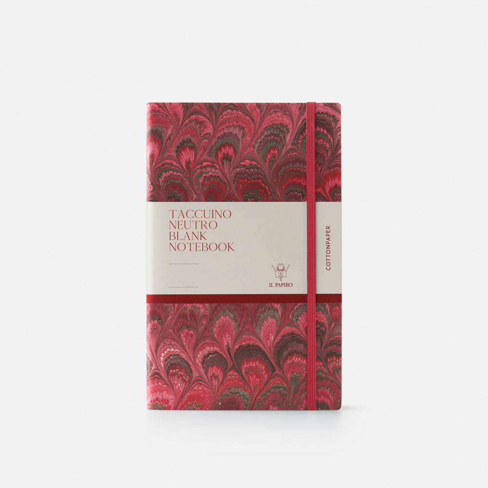Taccuino pagine bianche con elastico<br>Copertina morbida - Collezione cottonpaper Pavoni