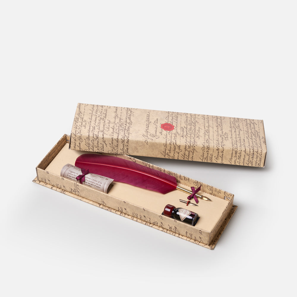 Set scrittura<br>Penna in piuma con pennino e inchiostro
