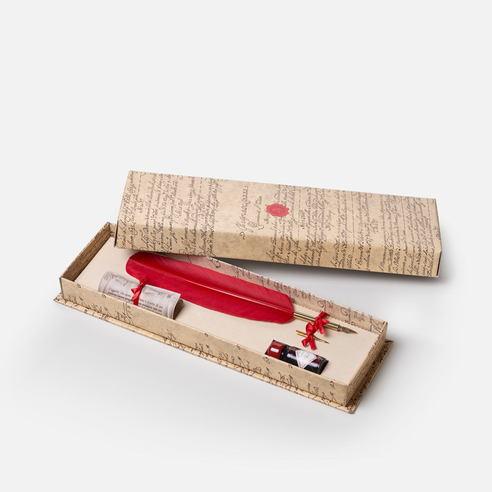 Set scrittura<br>Penna in piuma con pennino e inchiostro