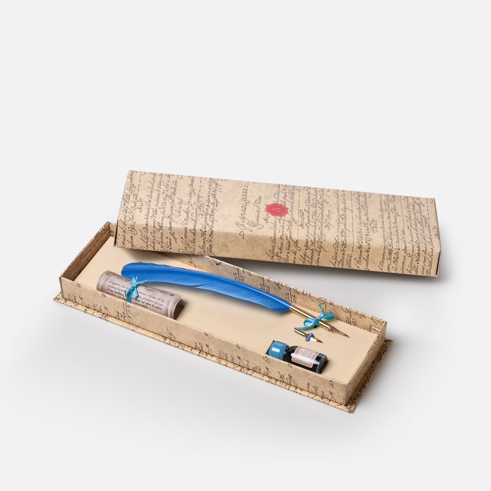 Set scrittura<br>Penna in piuma con pennino e inchiostro