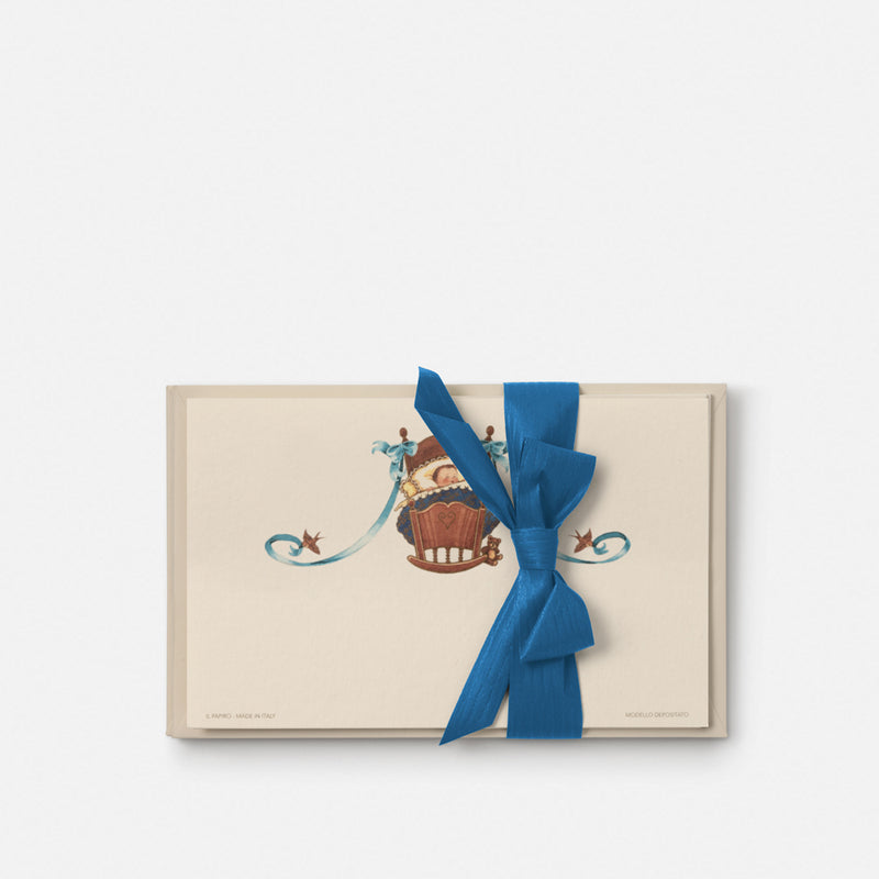 Single card/Invitation - Birth - Cradle with blue bow