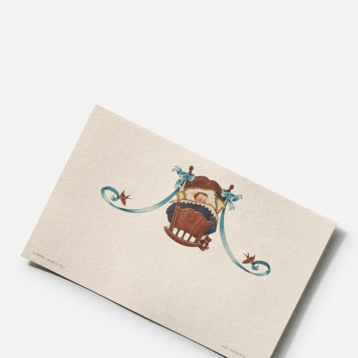 Single card/Invitation - Birth - Cradle with blue bow