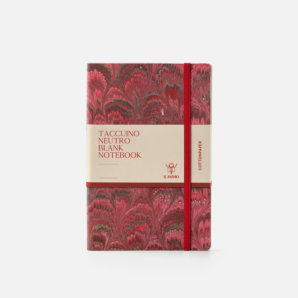 Taccuino pagine bianche con elastico<br>Copertina morbida - Collezione cottonpaper Pavoni